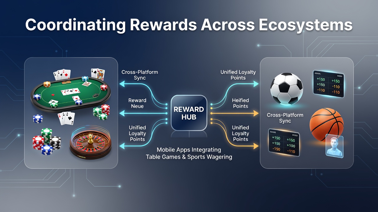 Dashboard view of reward points syncing between casino table games and sports betting activities