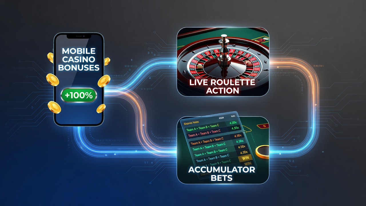 Flow diagram illustrating payment trails from mobile bonuses through live roulette to accumulator bets